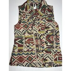 Aztec Vest Women’s Size Small Southwestern Tapestry West 36th Diagonal Zip Rodeo